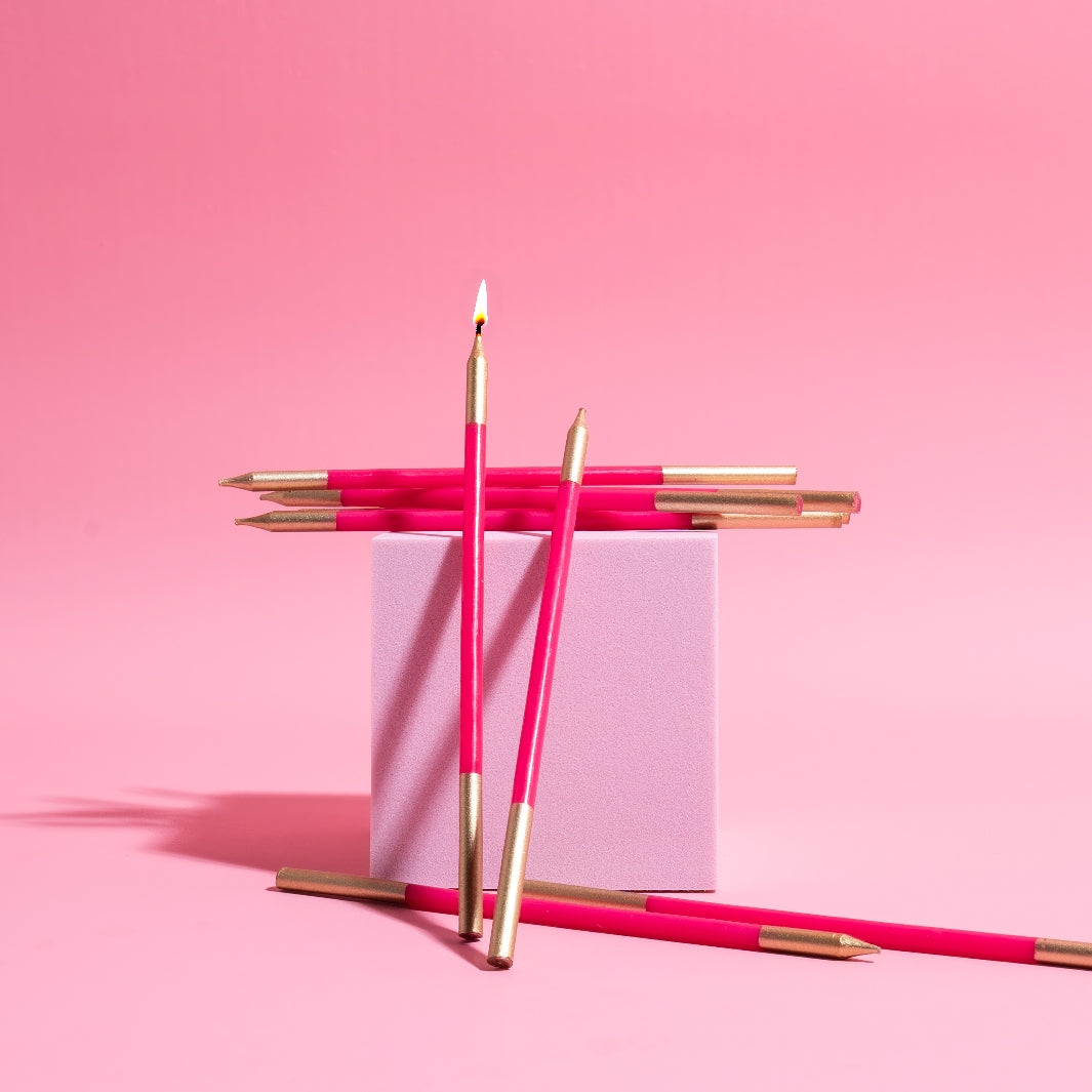 Gold Double Dipped Hot Pink Candles - Pack of 12