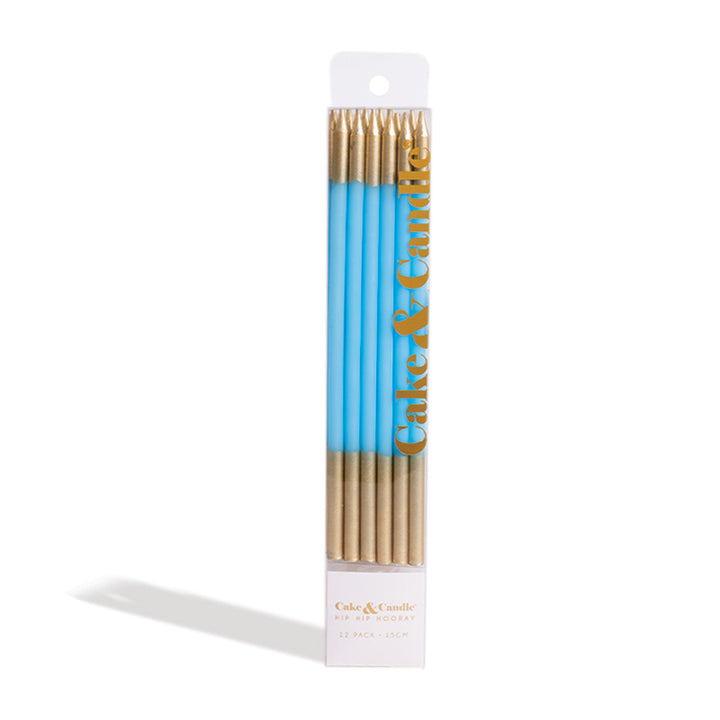 Gold Double Dipped Sky Blue Candles - Pack of 12