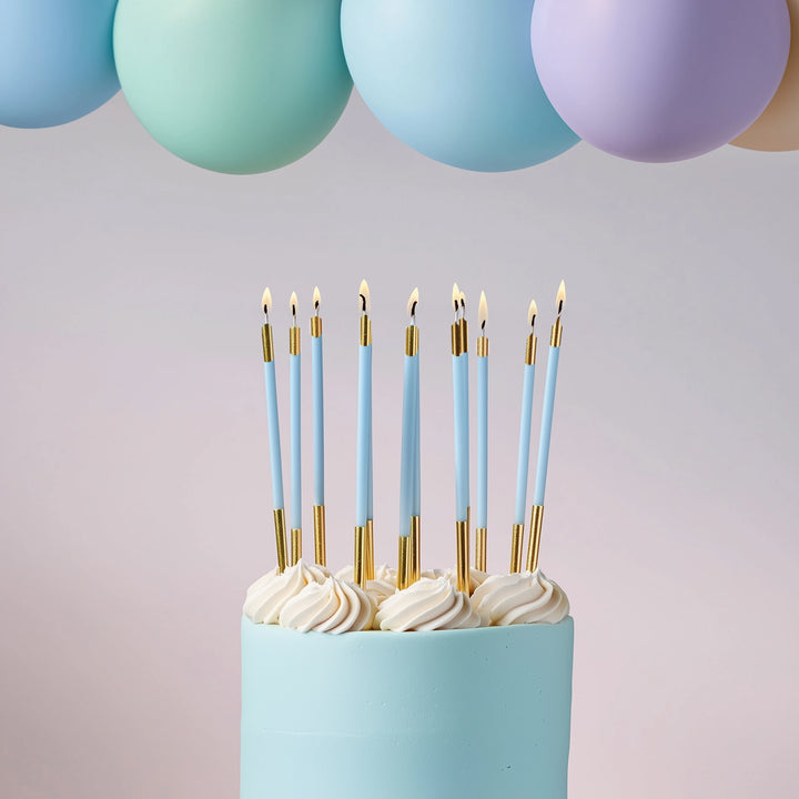 Gold Double Dipped Sky Blue Candles - Pack of 12