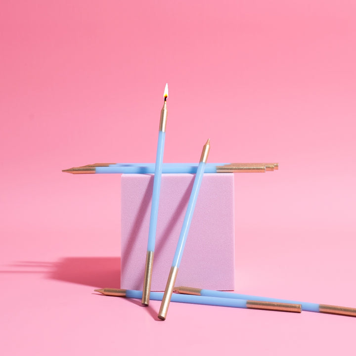 Gold Double Dipped Sky Blue Candles - Pack of 12