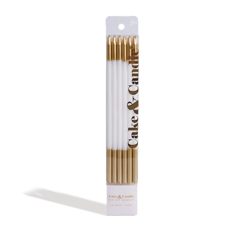 Gold Double Dipped White Candles - Pack of 12