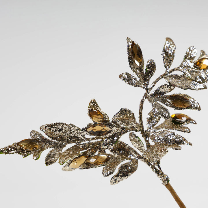 Gold Glitter Amber Jewel Christmas Pick 24cm