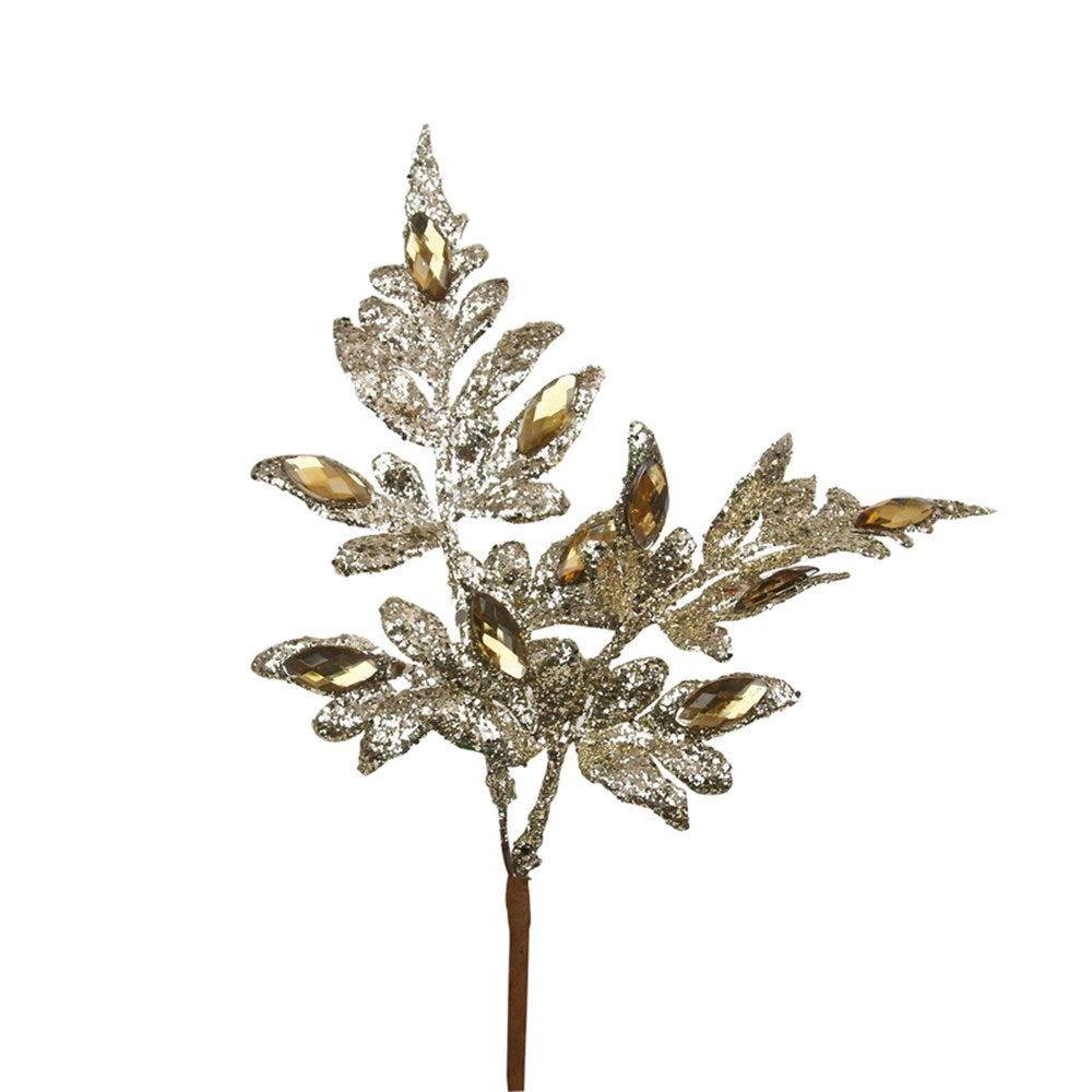 Gold Glitter Amber Jewel Christmas Pick 24cm - Set of 2