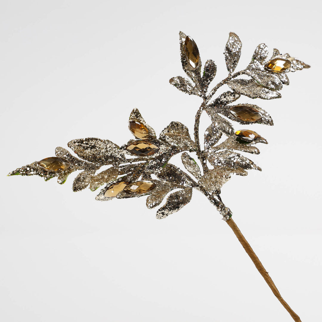Gold Glitter Amber Jewel Christmas Pick 24cm