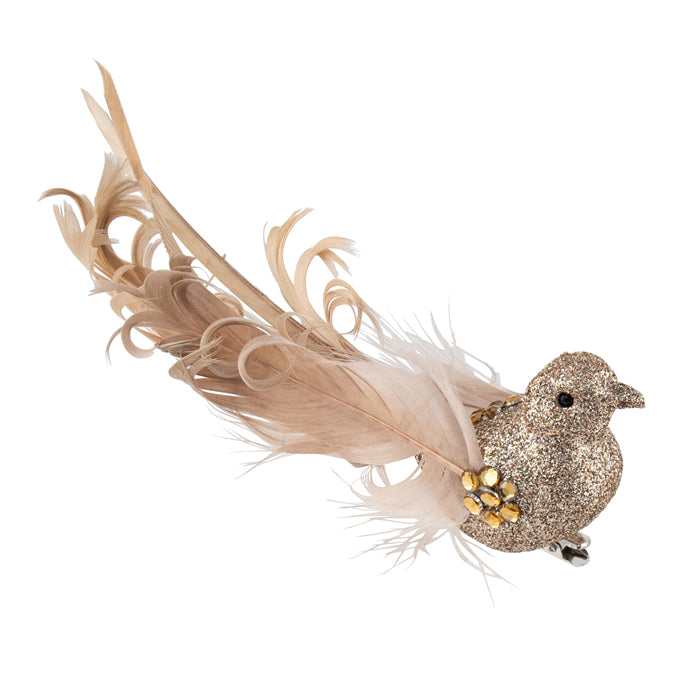 Gold Glitter Bird Clip w/ Curly Tail