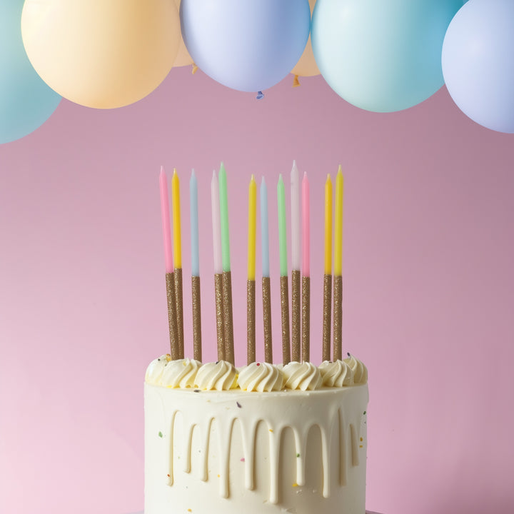 Gold Glitter Dipped Rainbow Candles - Pack of 12