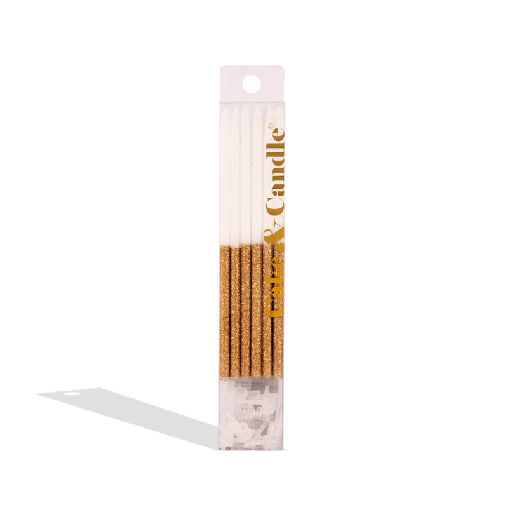 Gold Glitter Dipped White Candles - Pack of 12