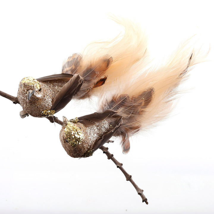 Gold Glitter &amp; Feathered Tail Bird Clip - Set of 2
