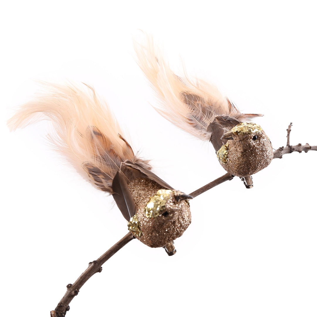 Gold Glitter &amp; Feathered Tail Bird Clip - Set of 2