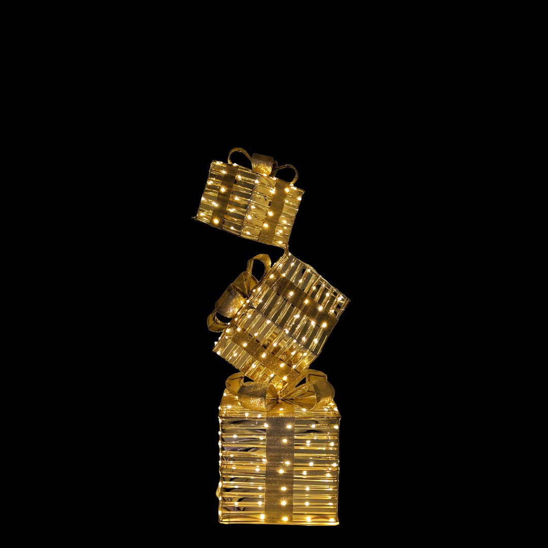 Gold LED Stacked Gift Box Christmas Decoration 73cm
