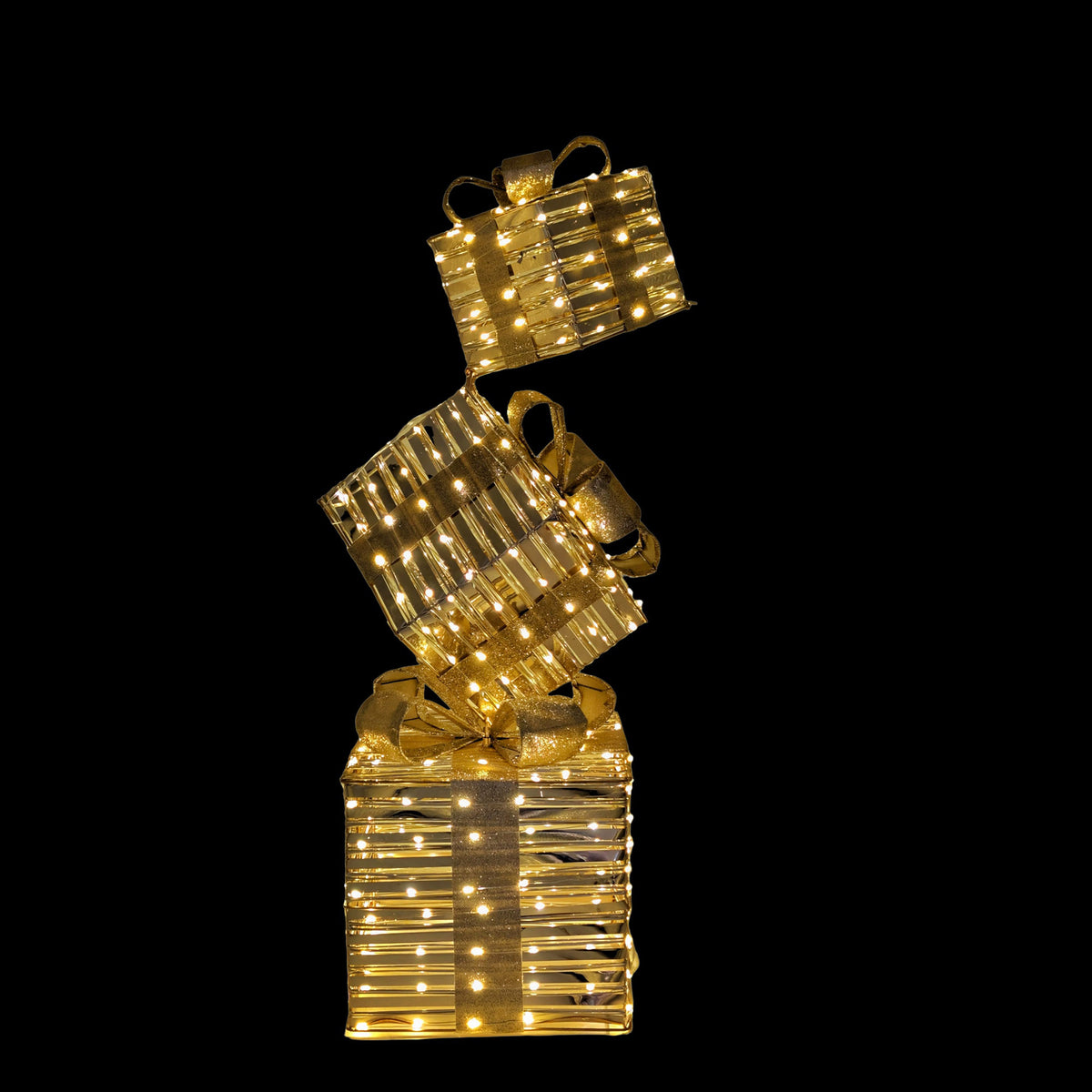 Gold LED Stacked Gift Box Christmas Decoration 95cm