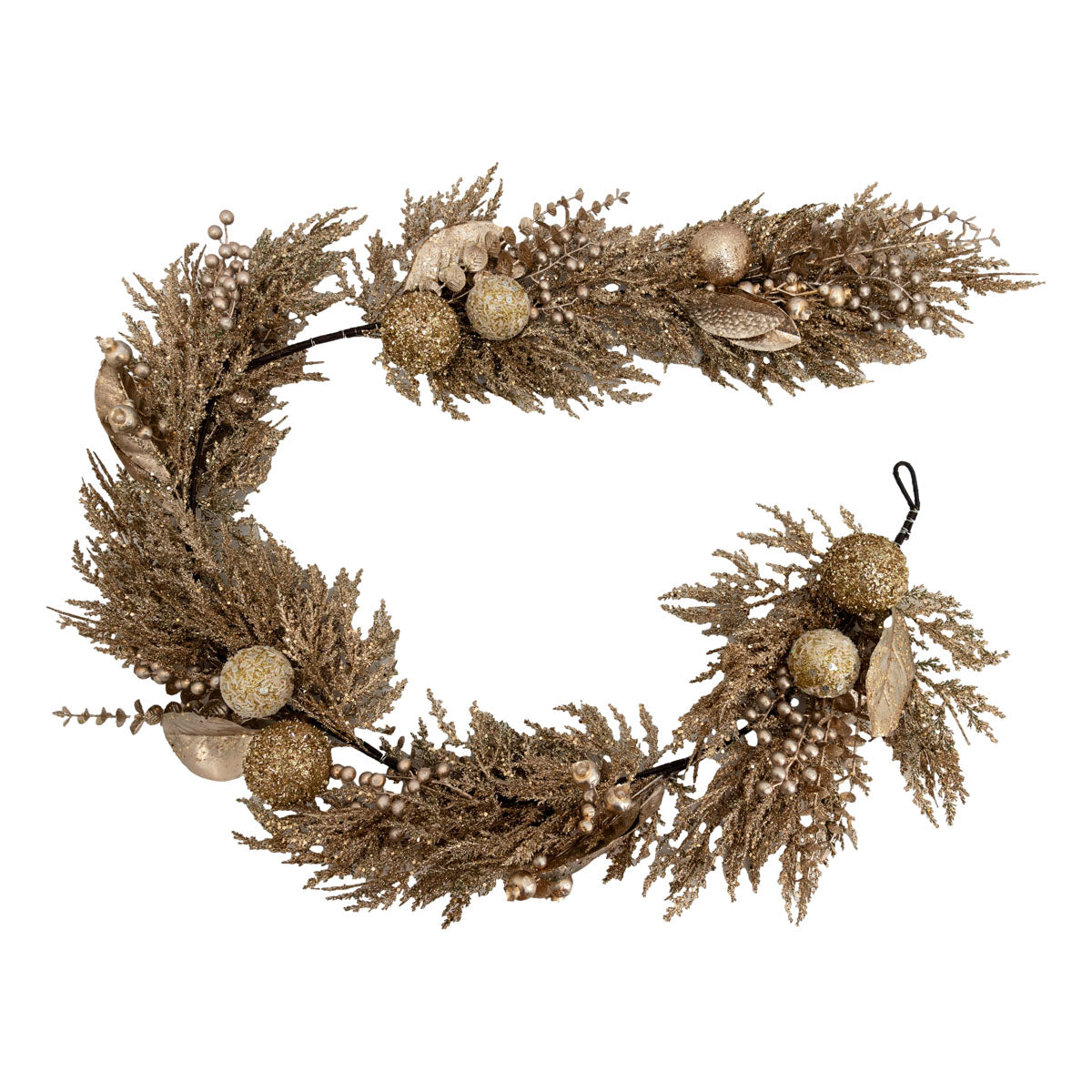 Gold Luxe Christmas Garland with Berries and Baubles – 180cm