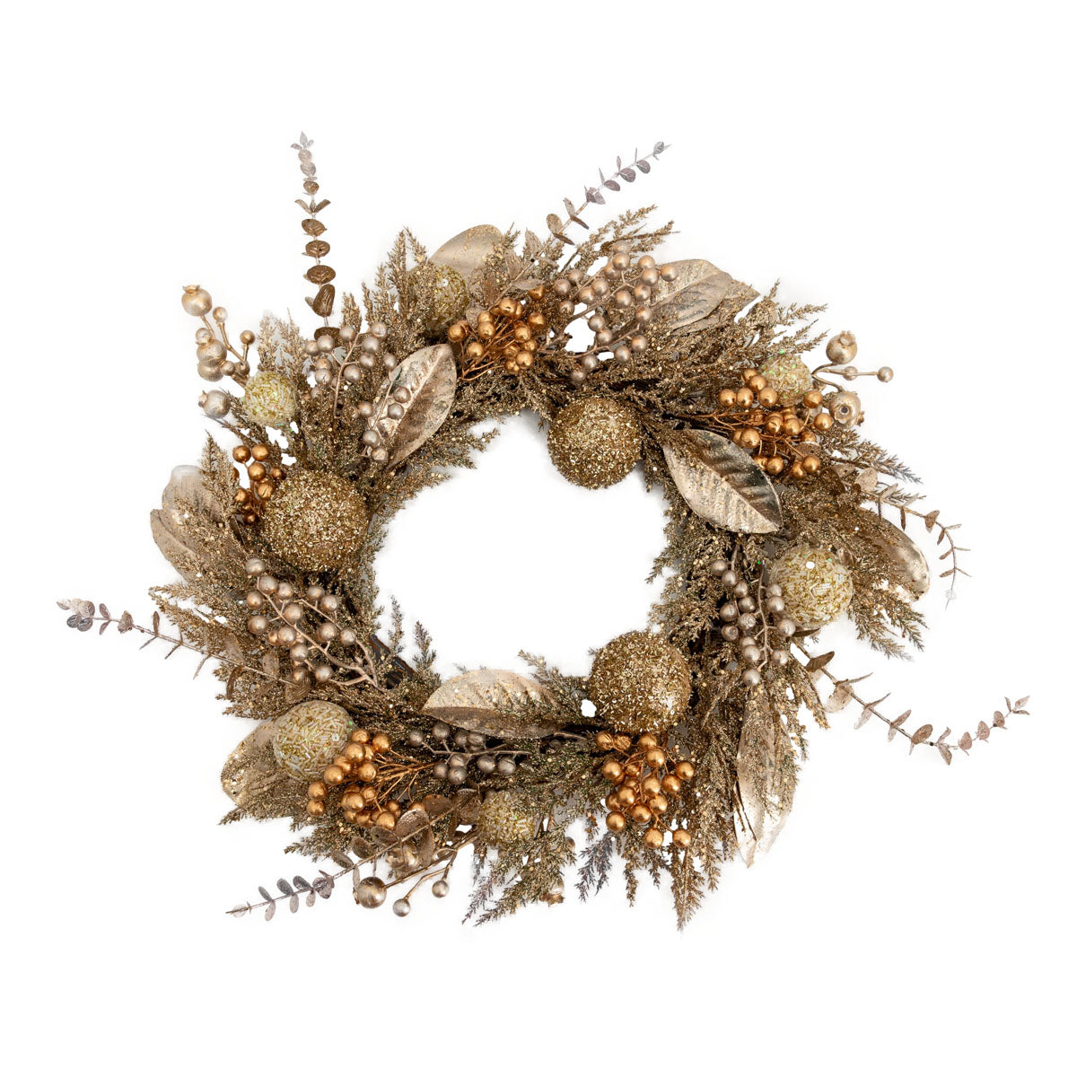 Gold Luxe Christmas Wreath with Berries and Baubles - 55cm(D)