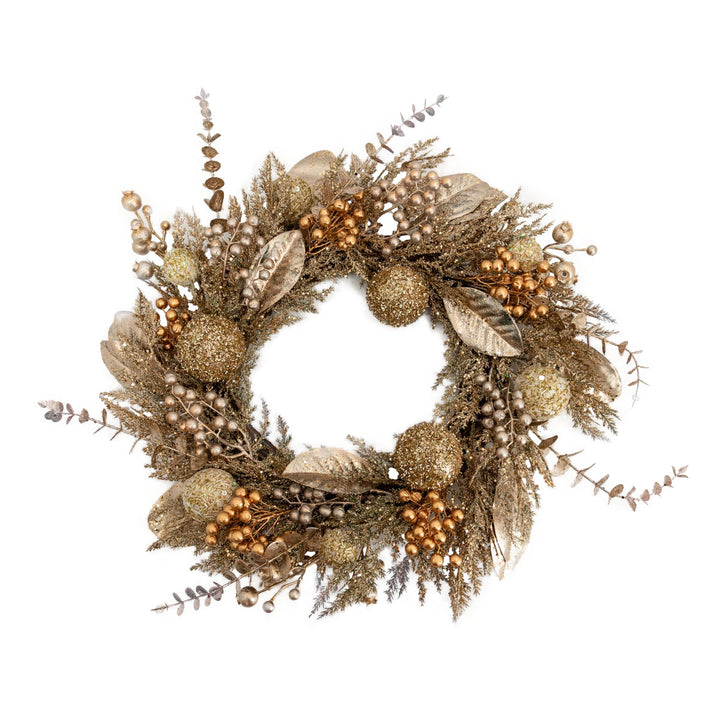 Gold Luxe Christmas Wreath with Berries and Baubles - 55cm(D)