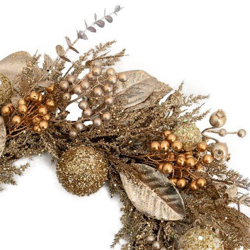 Gold Luxe Christmas Wreath with Berries and Baubles - 55cm(D)