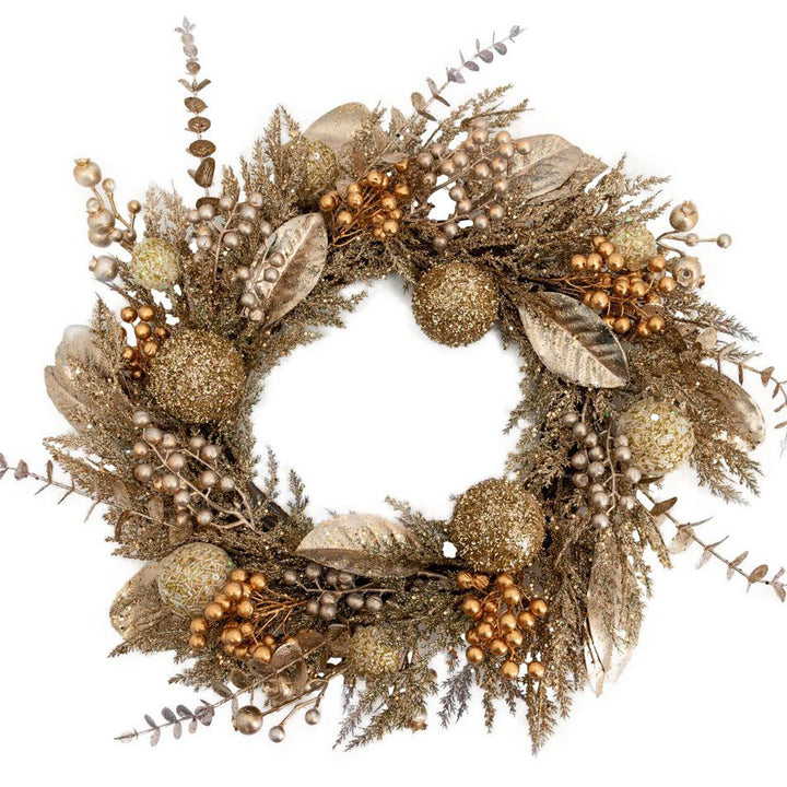 Gold Luxe Christmas Wreath with Berries and Baubles - 55cm(D)