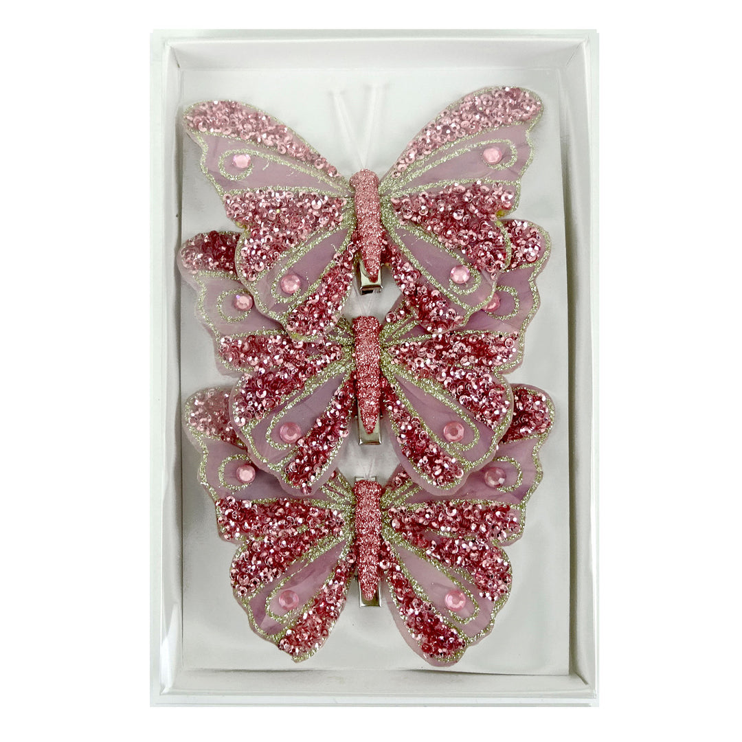 Pink Butterfly Clip with Feather Detail - Pack of 3