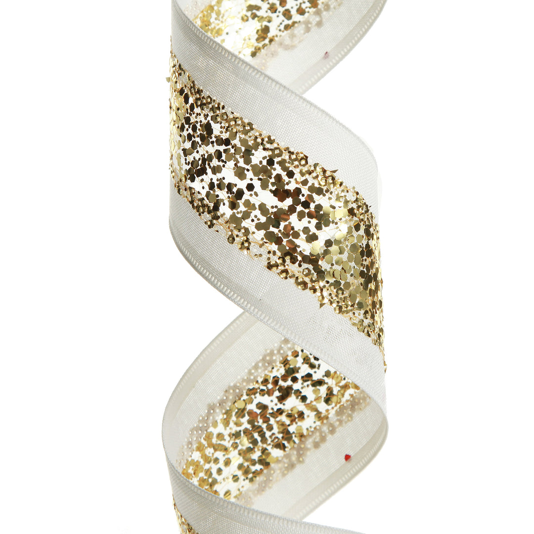 Gold Sequin Wired Christmas Ribbon