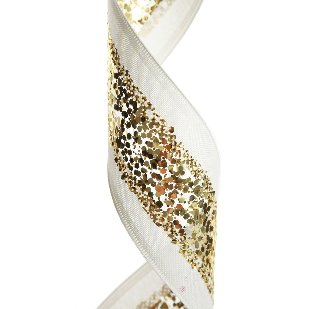 Gold Sequin Wired Christmas Ribbon
