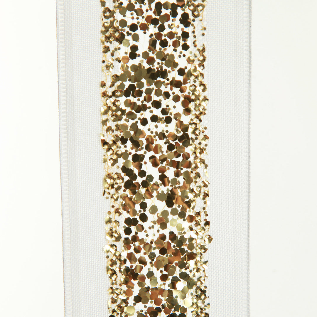 Gold Sequin Wired Christmas Ribbon
