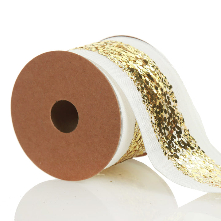 Gold Sequin Wired Christmas Ribbon
