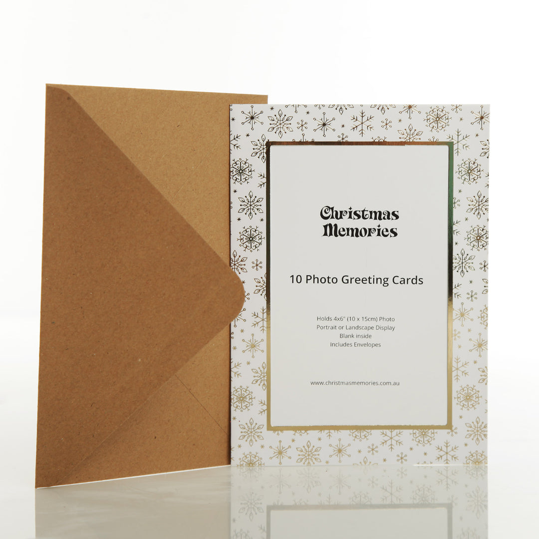 Gold Snowflakes - Photo Greeting Cards 10 Pack