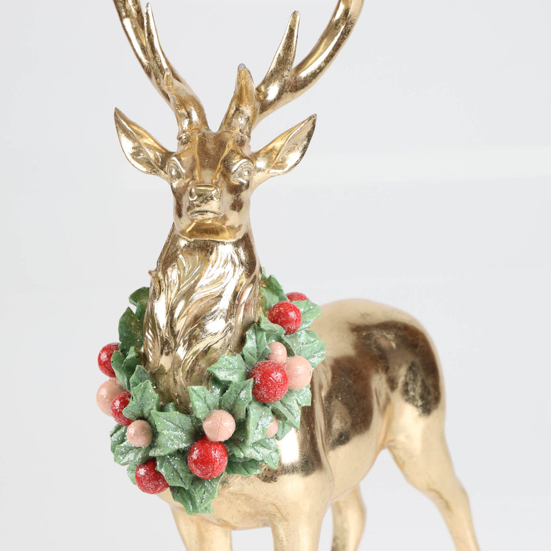 Gold Standing Reindeer with Wreath around Neck - 45cm