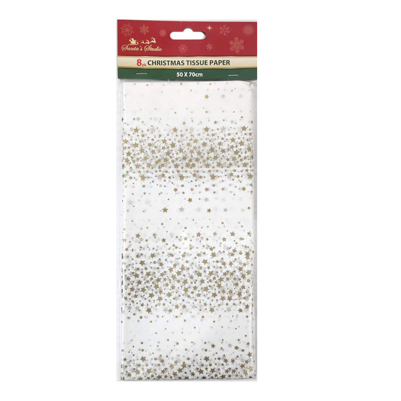 Gold Stars Christmas Tissue Paper 50x70cm -6pk