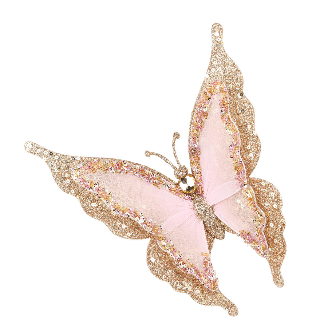 Gold with Pink Glitter Detail Butterfly Clip
