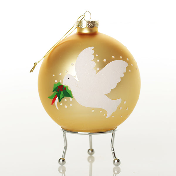 Gold Peace Doves Christmas Bauble left side detail