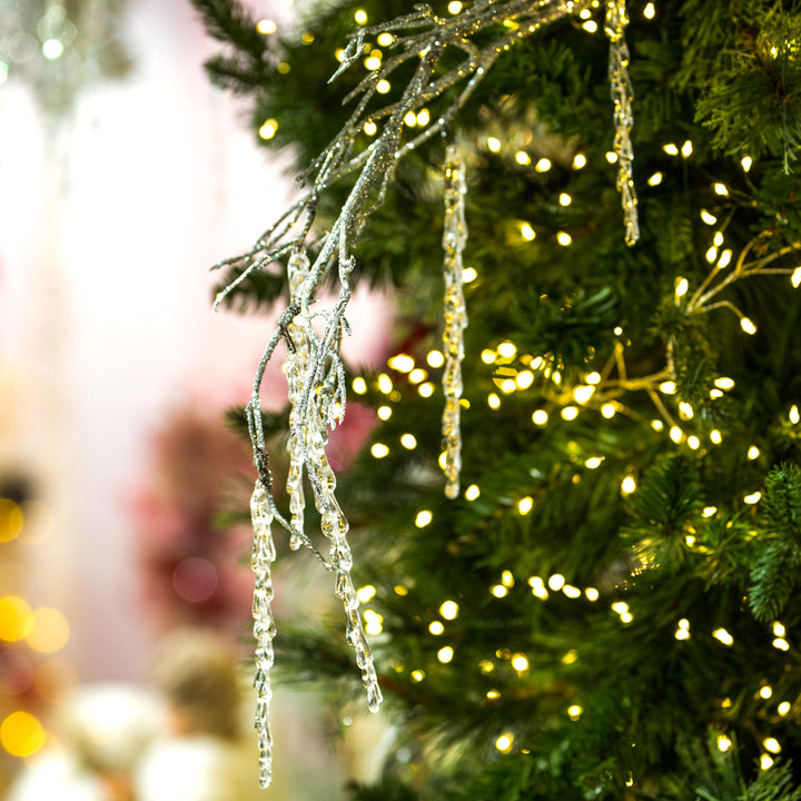 Silver Glitter Branch Spray with Hanging Icicles