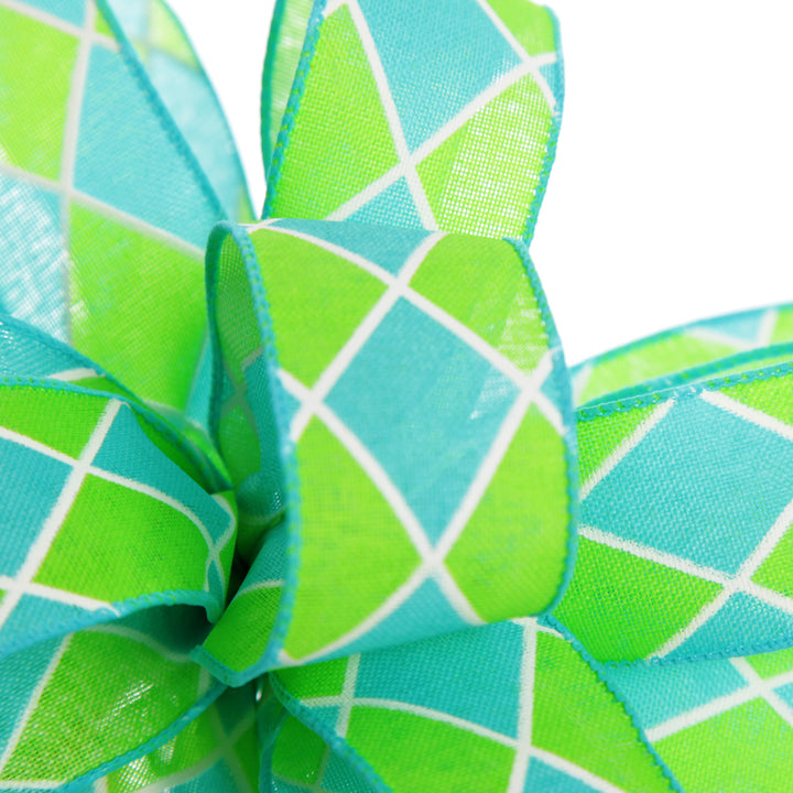 Green and Blue Diamonds Happy Easter Plaque and Bow Set