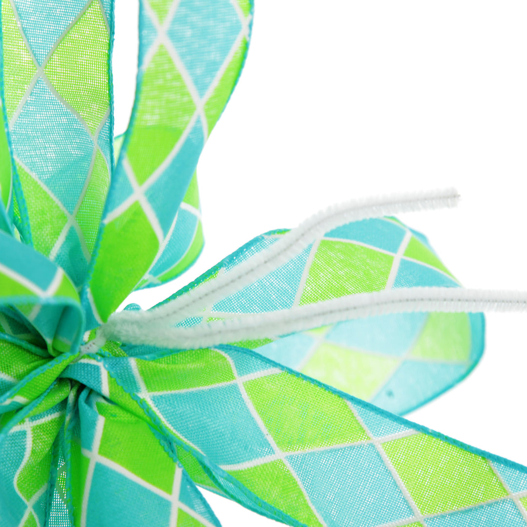 Green and Blue Diamonds Happy Easter Plaque and Bow Set