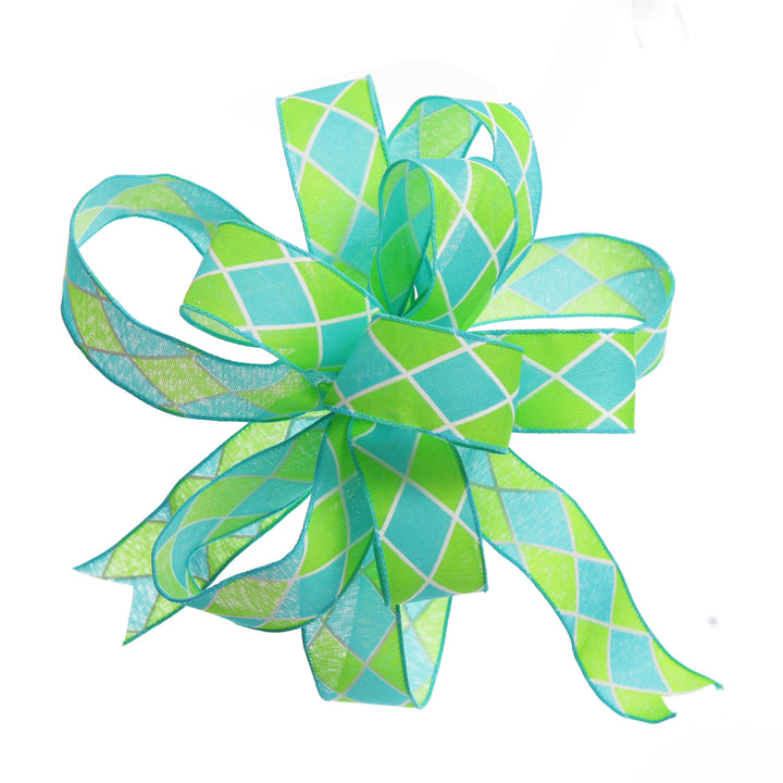 Green and Blue Diamonds Happy Easter Plaque and Bow Set