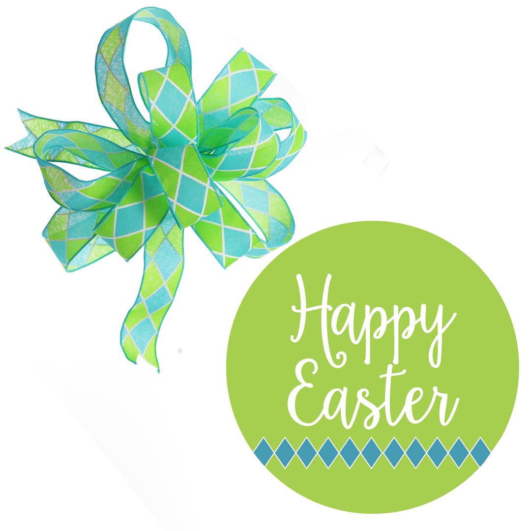 Green and Blue Diamonds Happy Easter Plaque and Bow Set