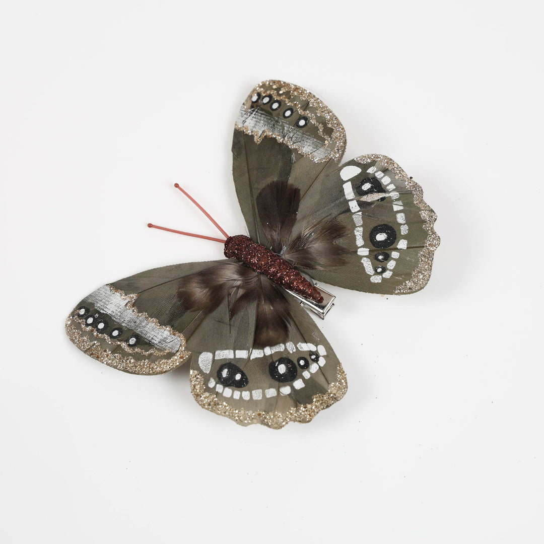 Green and Gold Feather Butterfly Clip - Set of 3