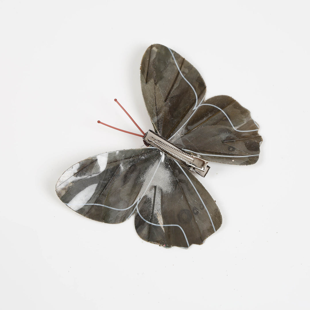 Green and Gold Feather Butterfly Clip - Set of 3