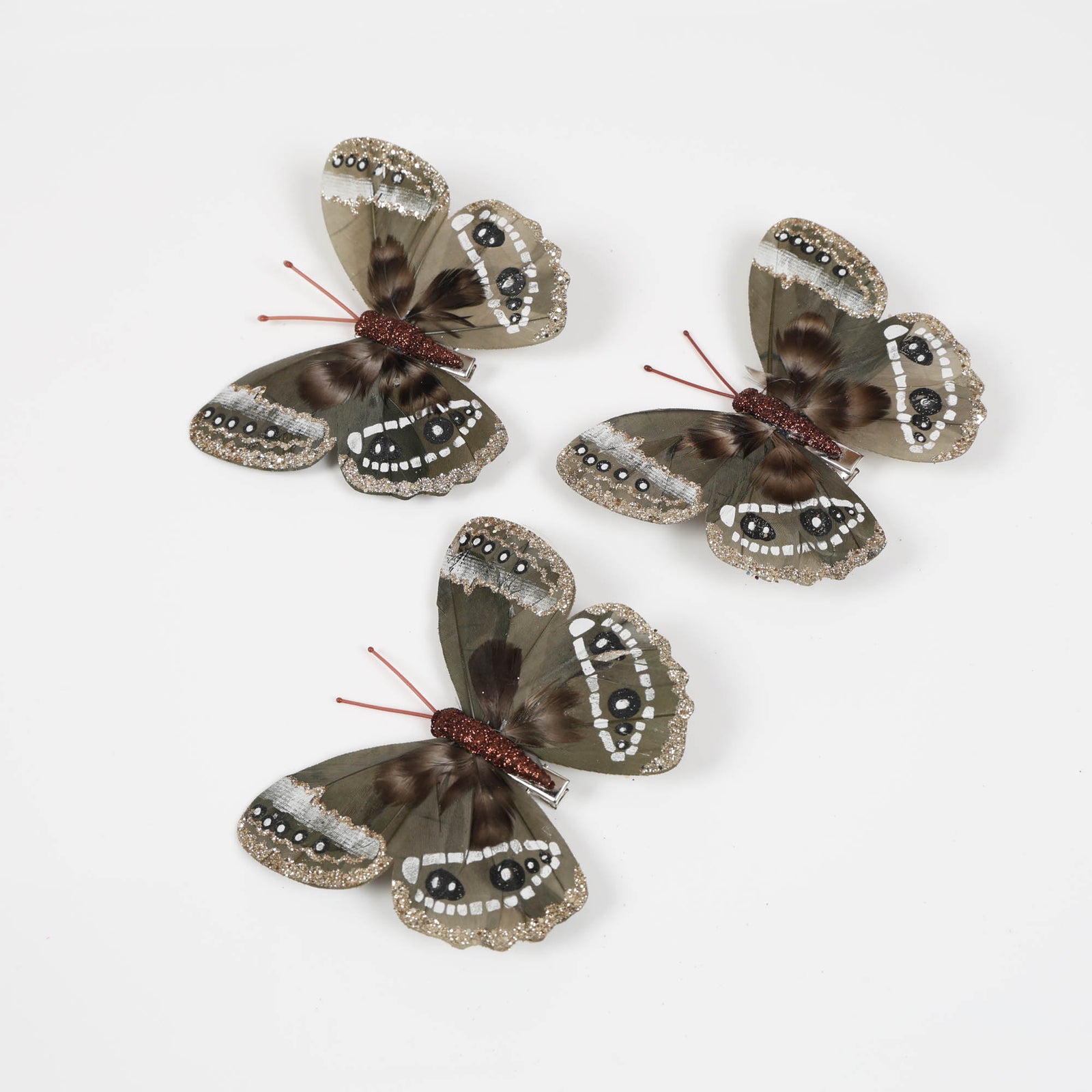 Green and Gold Feather Butterfly Clip - Set of 3