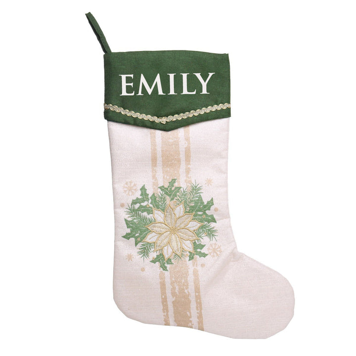 Personalised Green and Gold Poinsettia Christmas Stocking