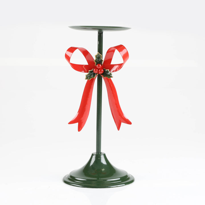 Green and Red Metal Bow Candle Holder - 31cm