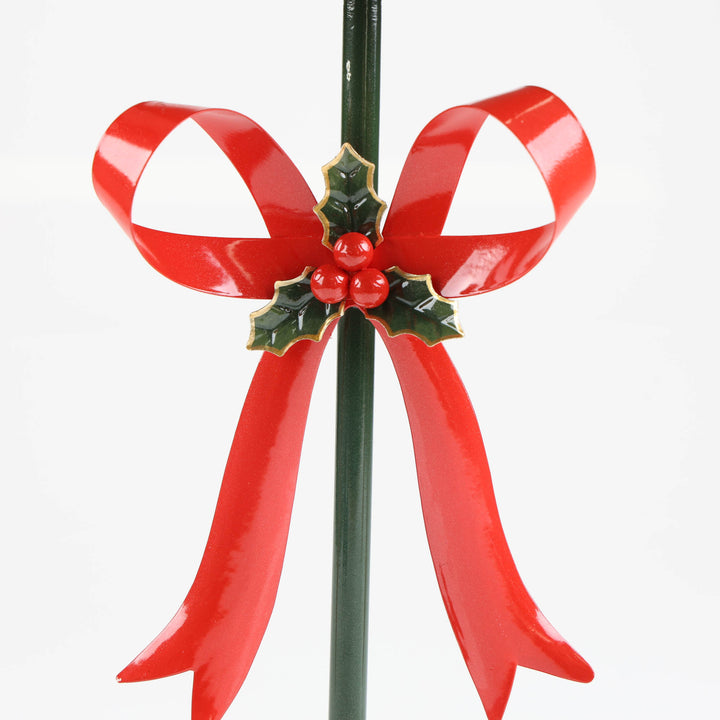 Green and Red Metal Bow Candle Holder - 31cm