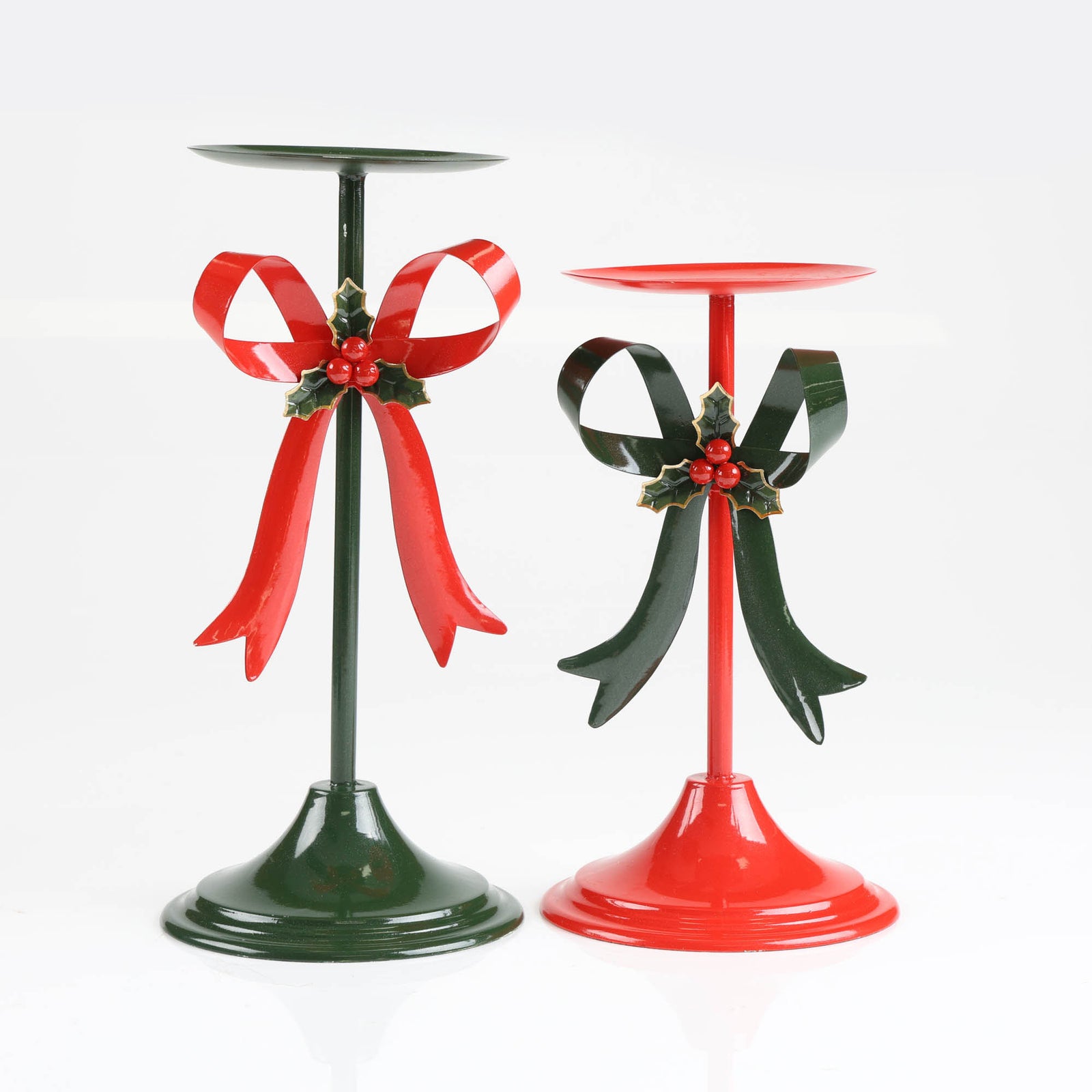 Green and Red Metal Bow Candle Holder - 31cm