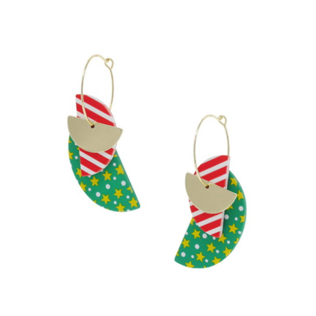 Green and Red Semi Circle Hoop Earrings