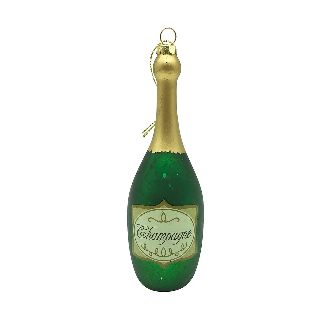 Green Champagne Bottle Glass Hanging Decoration - 14cm(H)