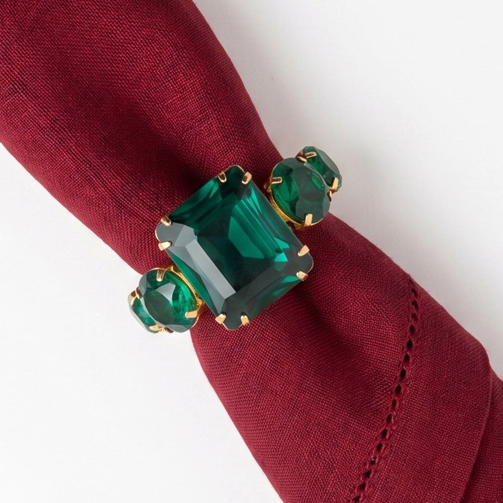 Green Emerald Gemstone Napkin Ring - Set of 4