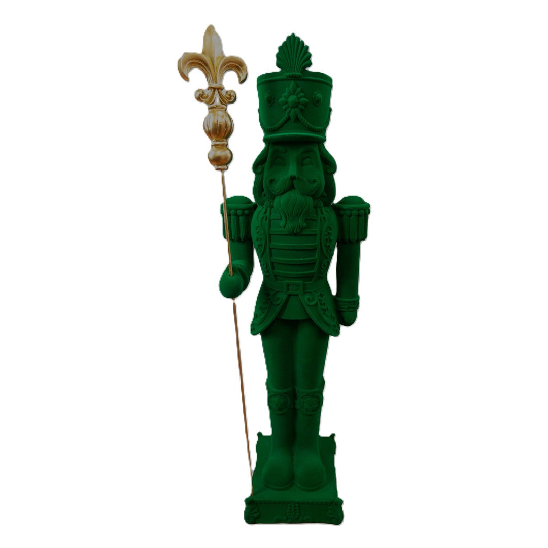 Green Flocked Nutcracker with Gold Staff - 100cm