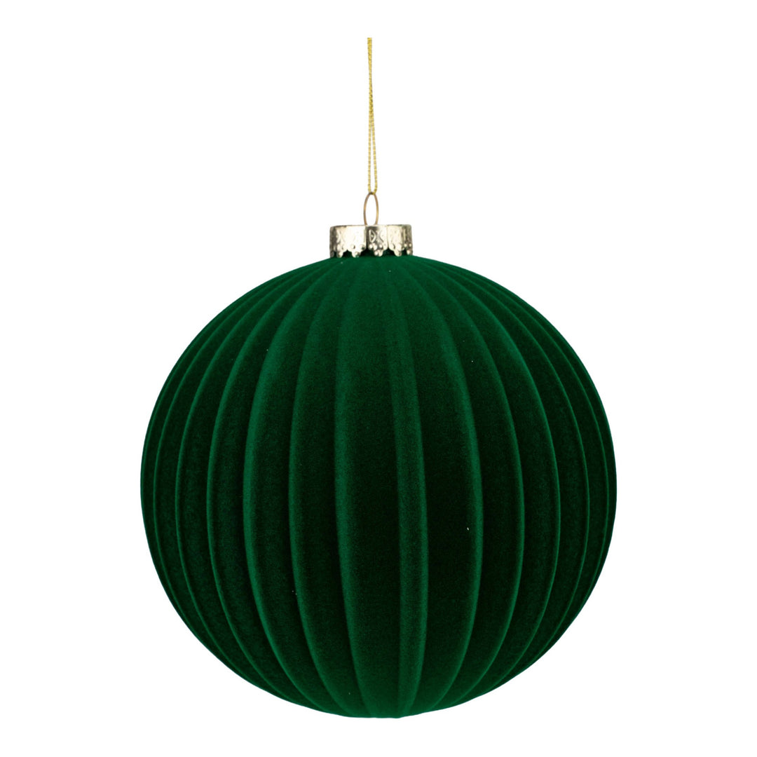 Green Flocked Stripe 15cm Bauble