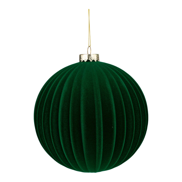 Green Flocked Stripe 15cm Bauble