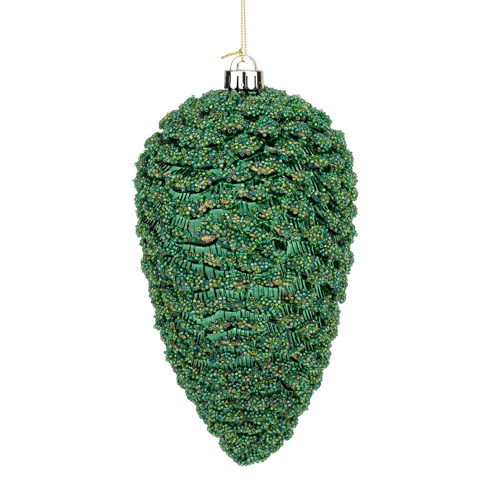 Green Glass Pinecone Hanging Decoration - 25cm