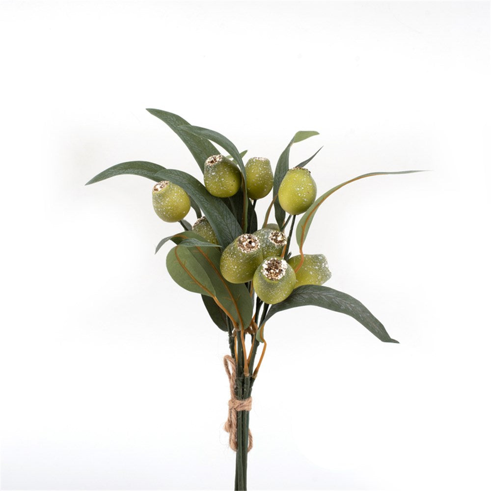Green Gumnut and Eucalyptus Pick with Champagne Glitter - 35cm (L)
